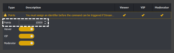 The trigger editor showing a required amount of points in the points trigger in InstructBot.