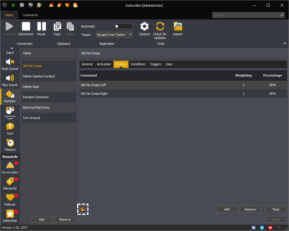 InstructBot showing the choice visualisation button for a random command.