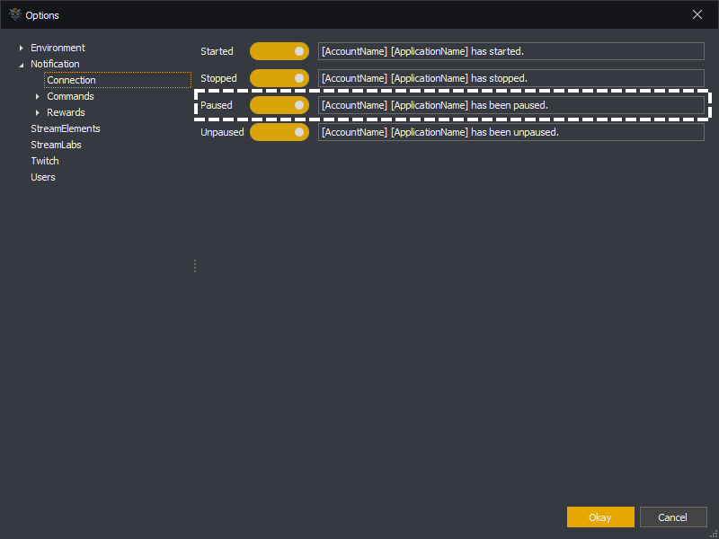 InstructBot options showing the paused notification.