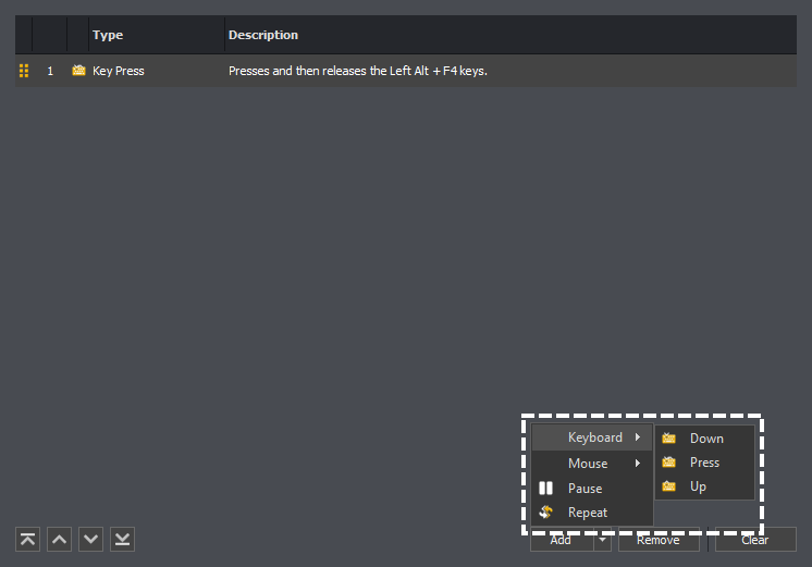 An example showing the types of actions which can be added to an input command in InstructBot.