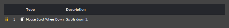 The input command action editor showing a mouse scroll wheel down action in InstructBot.