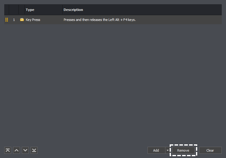 The input command action editor showing how to remove the selected action in InstructBot.