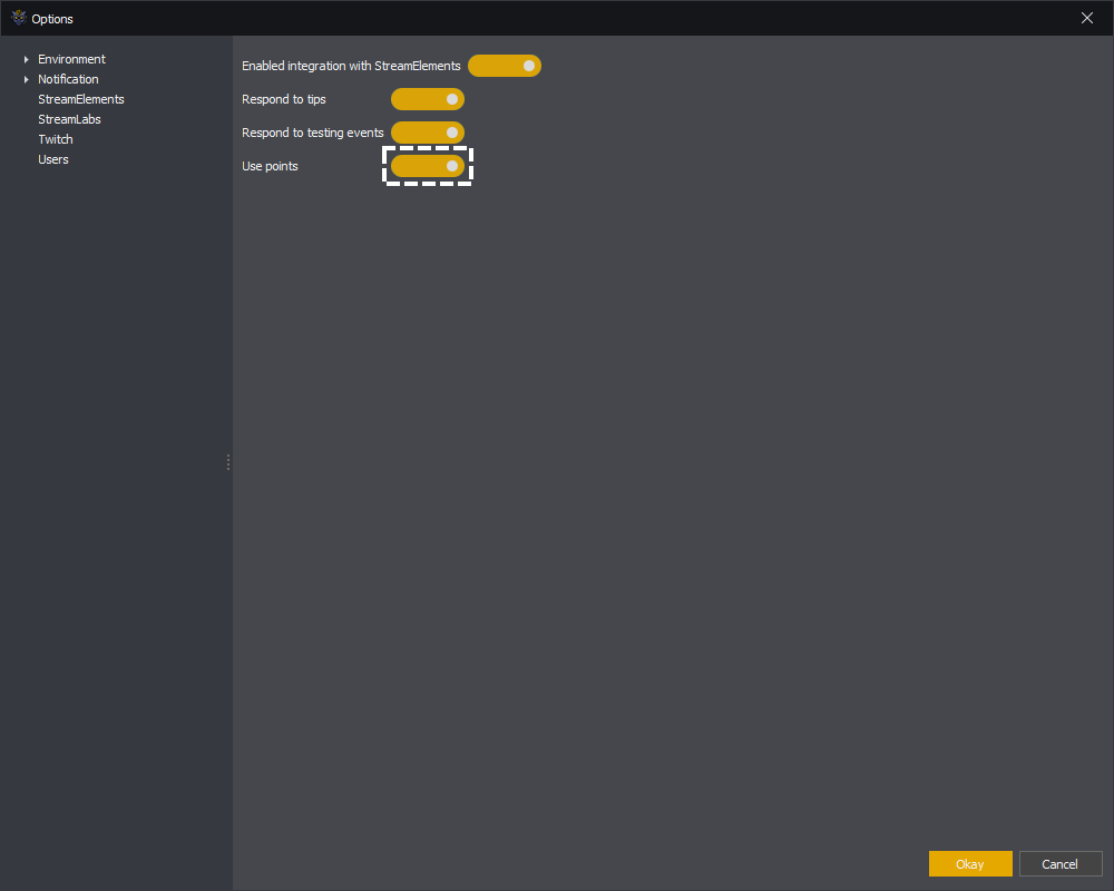 InstructBot options showing how to use StreamElements points system.