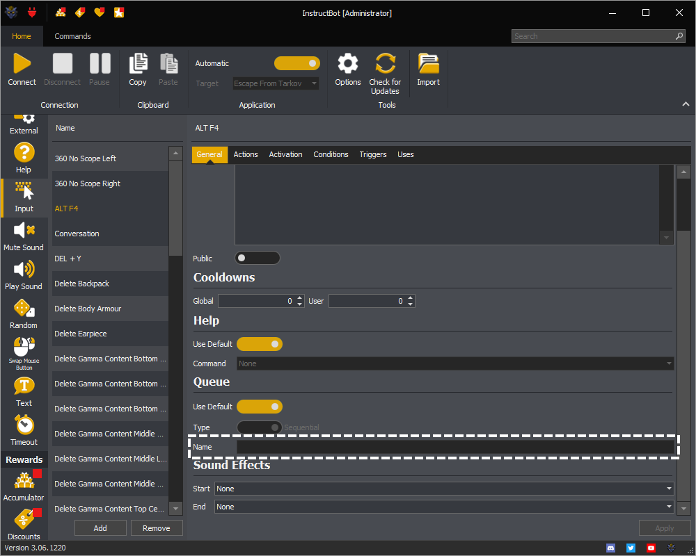 InstructBot showing how to assign a name to a custom sequential queue.