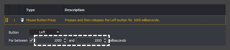 Example showing how to assign a minimum and maximum duration to a mouse button press action for an input command in InstructBot.