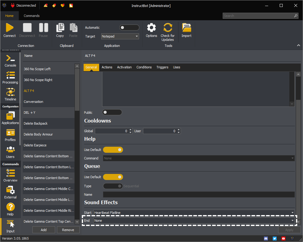 InstructBot showing the play sound command run when a command is completed.